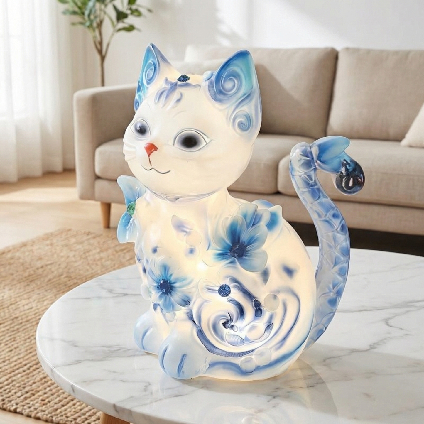 Porcelain-Style Cat Night Light Lamp