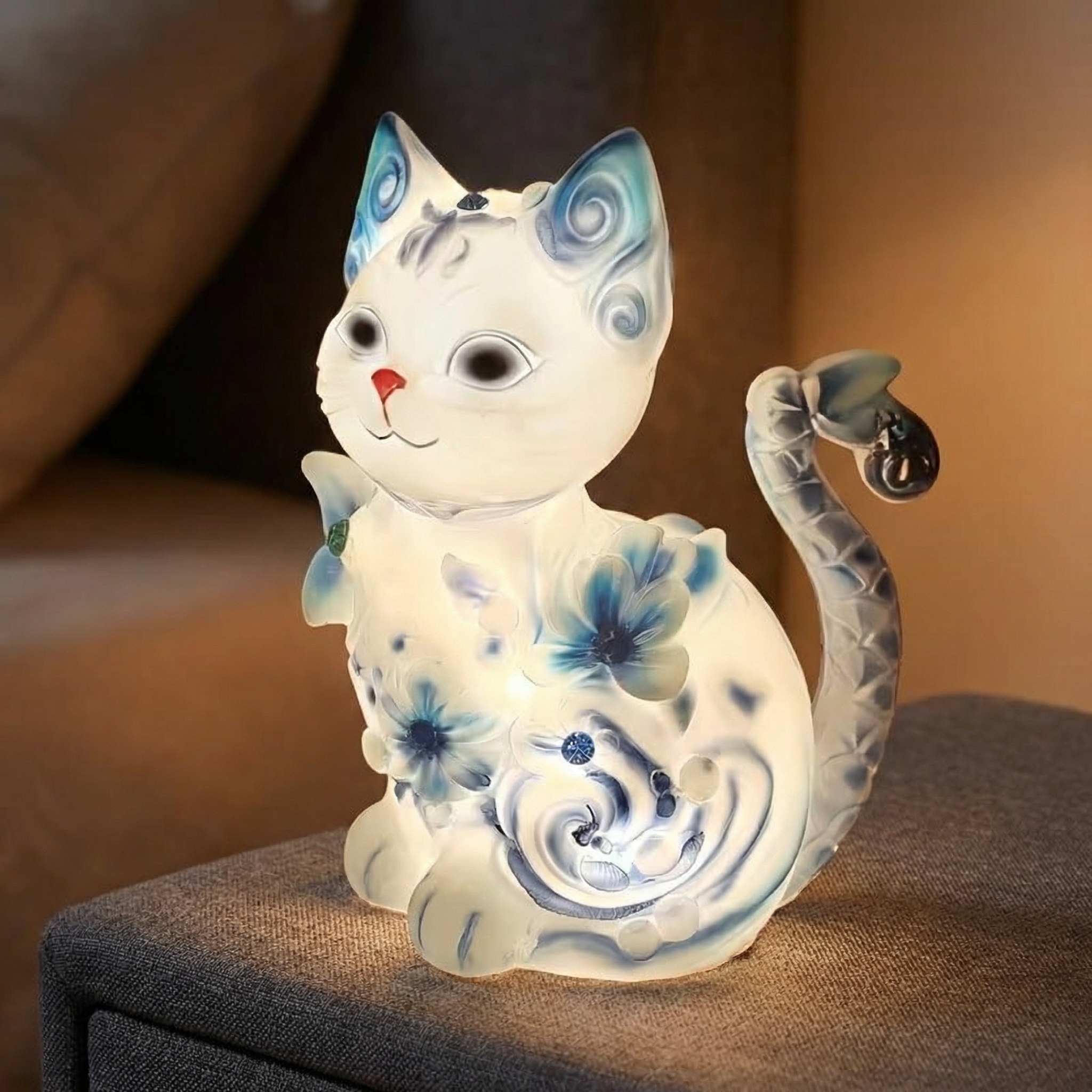 Porcelain-Style Cat Night Light Lamp