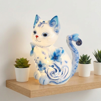 Porcelain-Style Cat Night Light Lamp