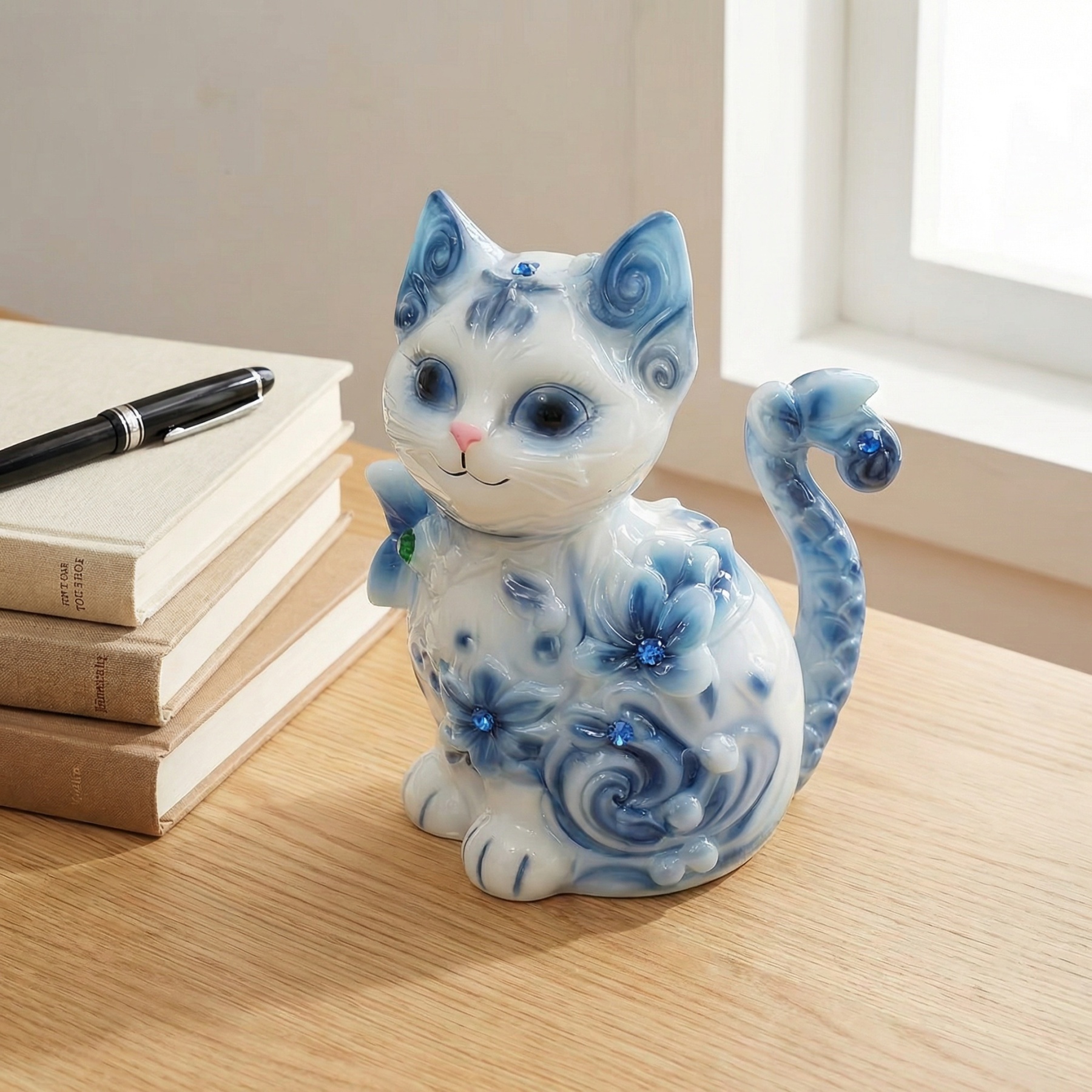 Porcelain-Style Cat Night Light Lamp