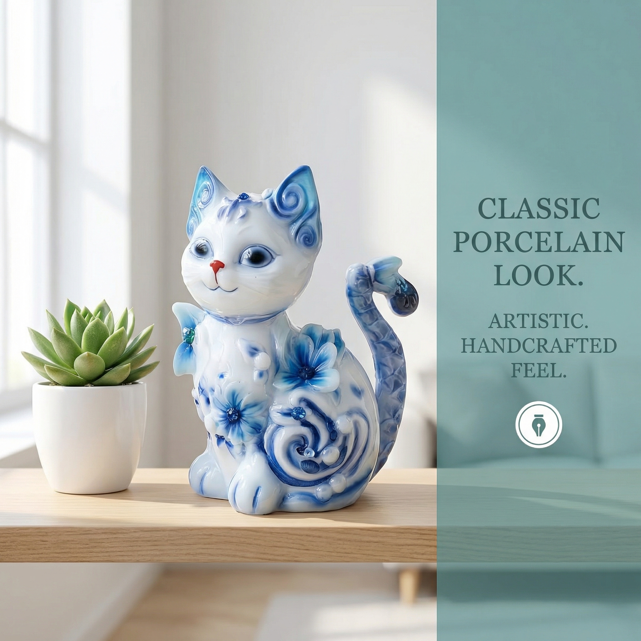 Porcelain-Style Cat Night Light Lamp