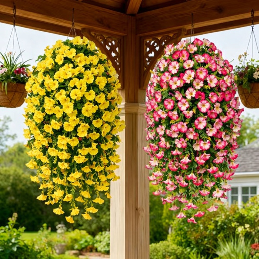 Artificial Faux Hanging Flowers Plants - UV resistant, Waterproof, Windproof , No watering , No wilting 