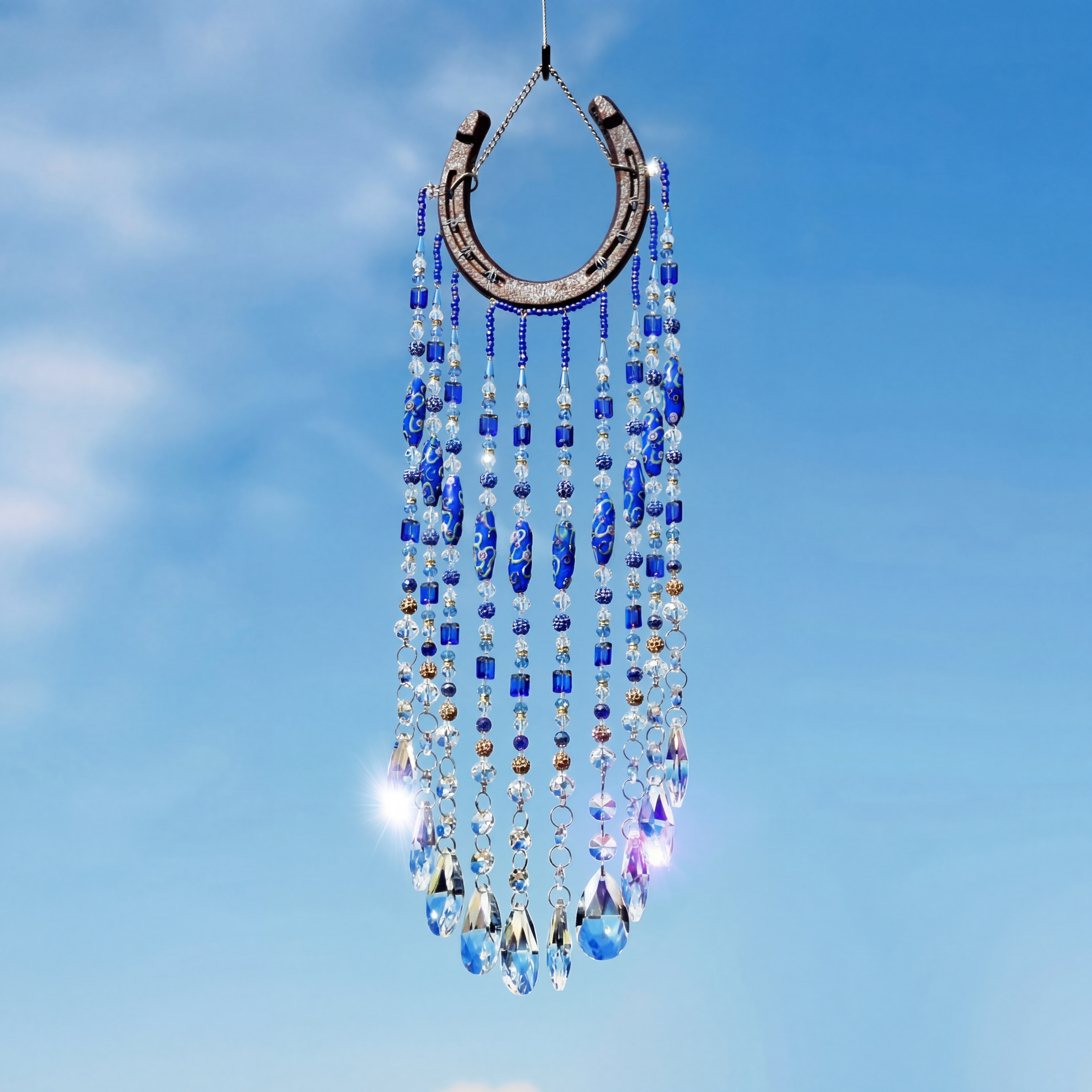 Blue Horseshoe Crystal Suncatcher