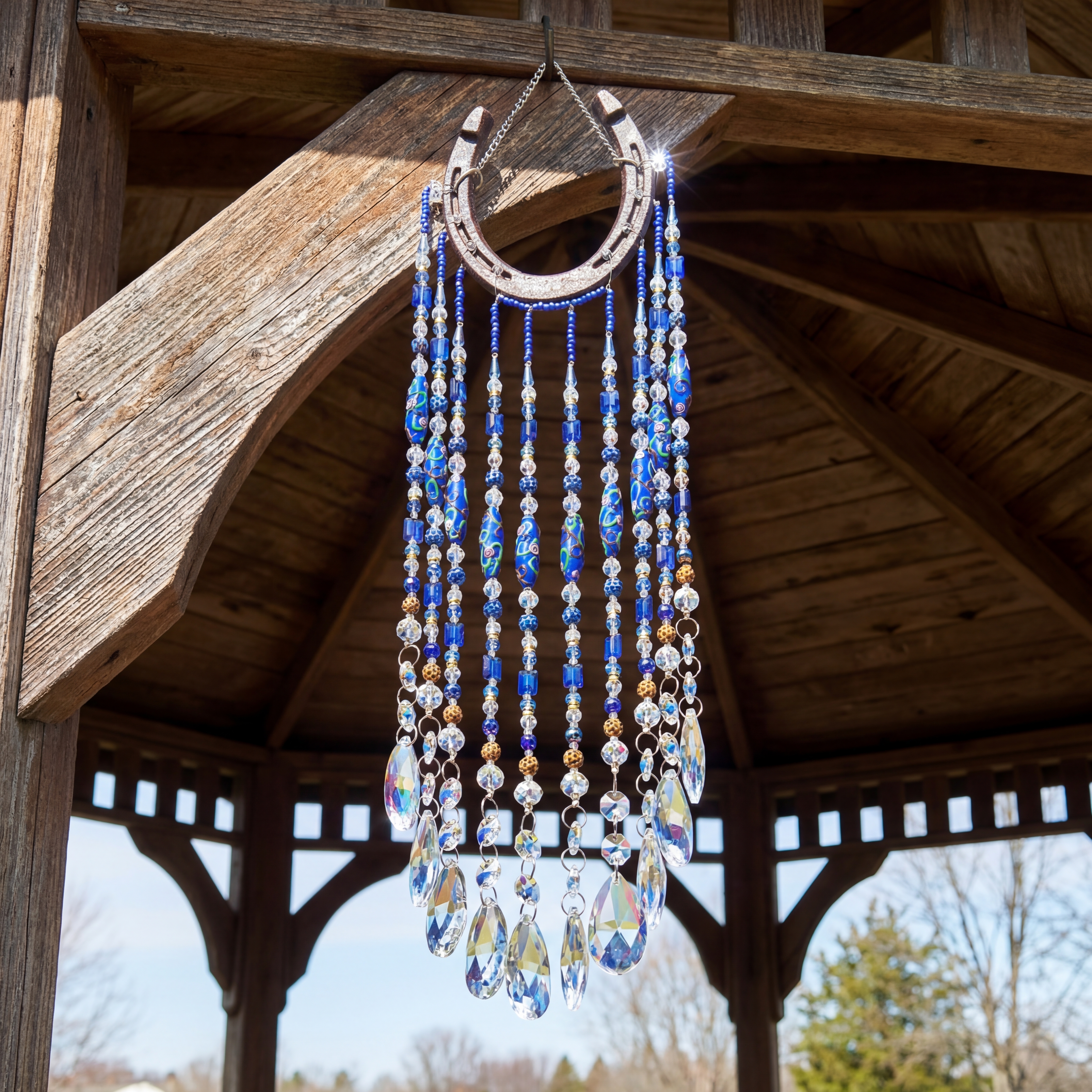 Blue Horseshoe Crystal Suncatcher