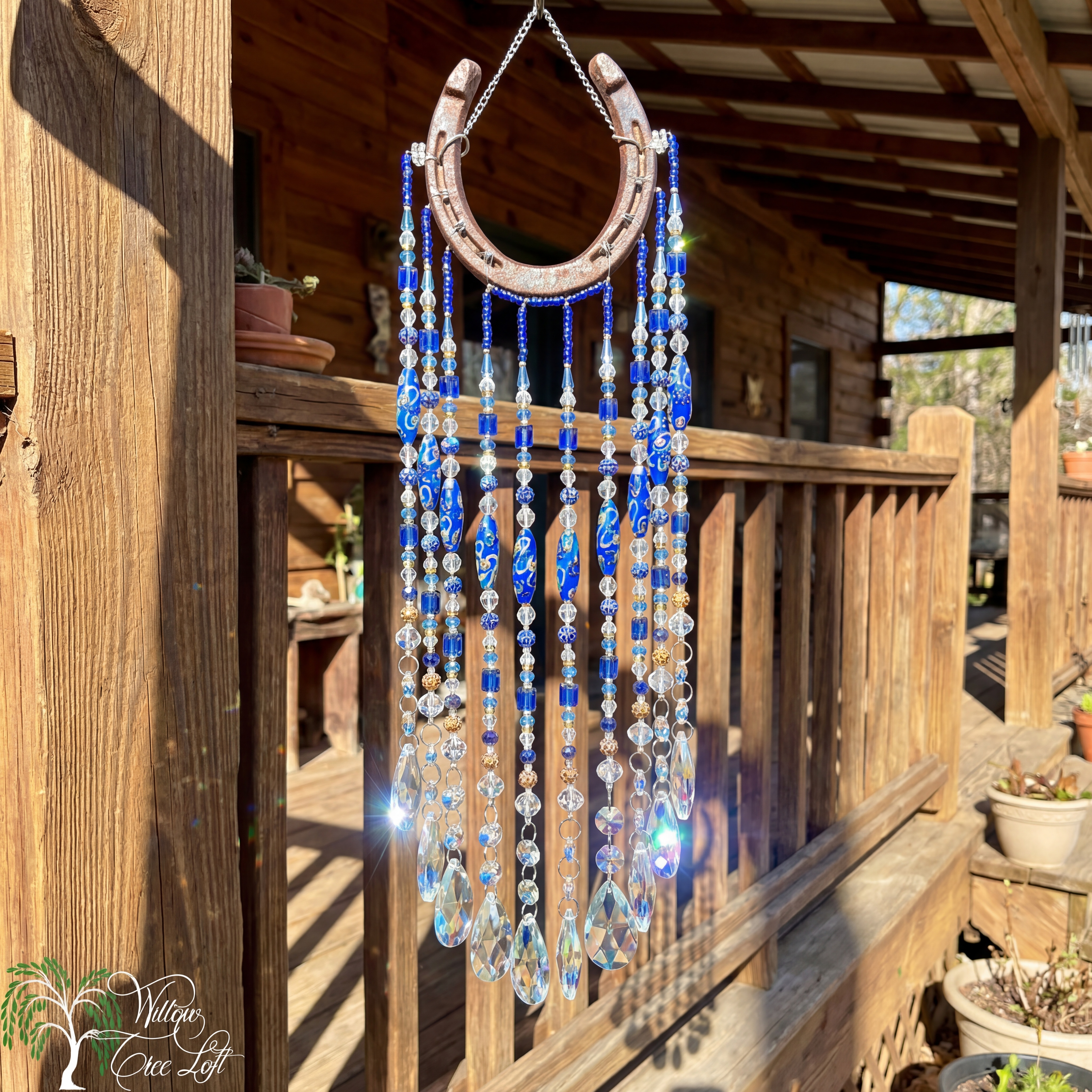 Blue Horseshoe Crystal Suncatcher