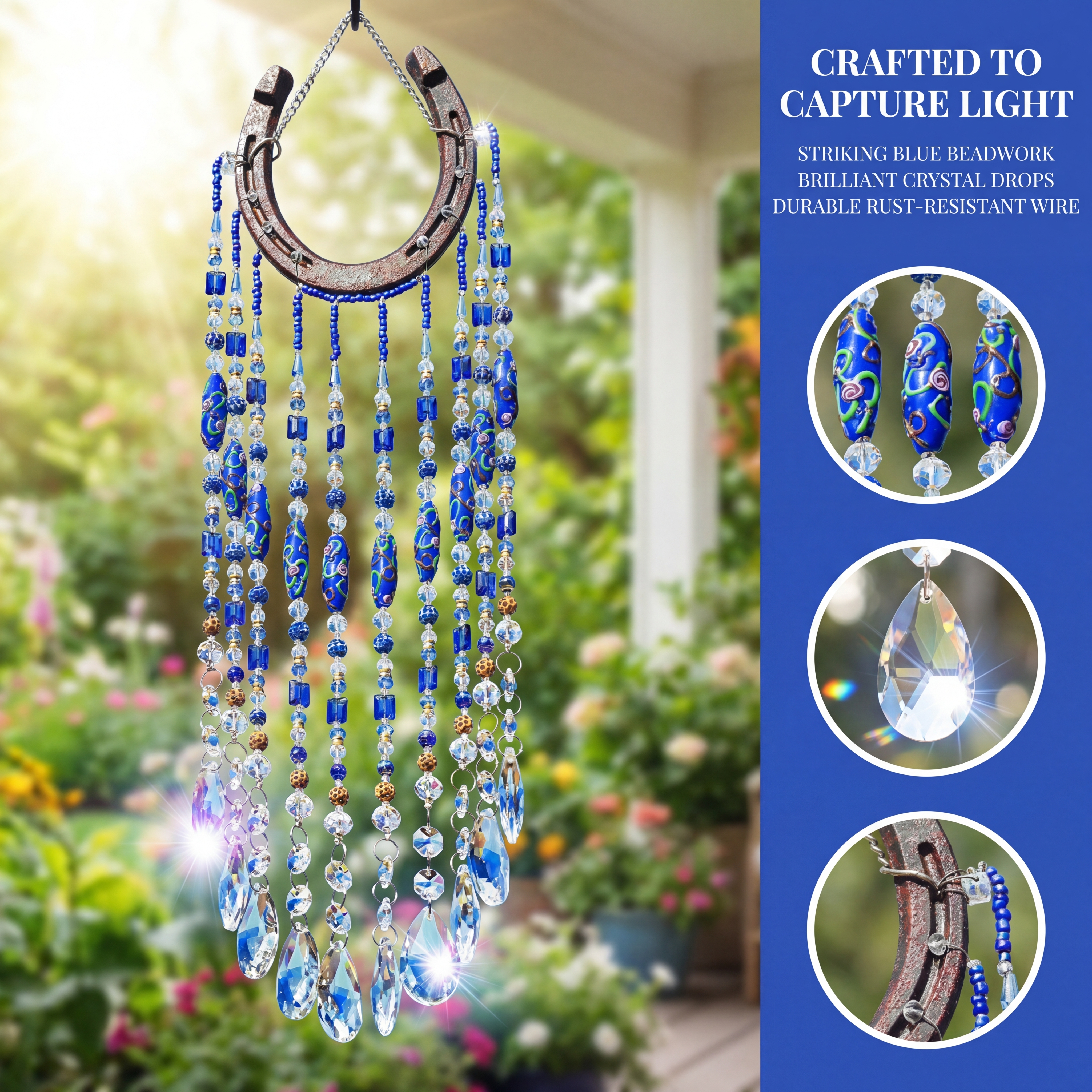 Blue Horseshoe Crystal Suncatcher