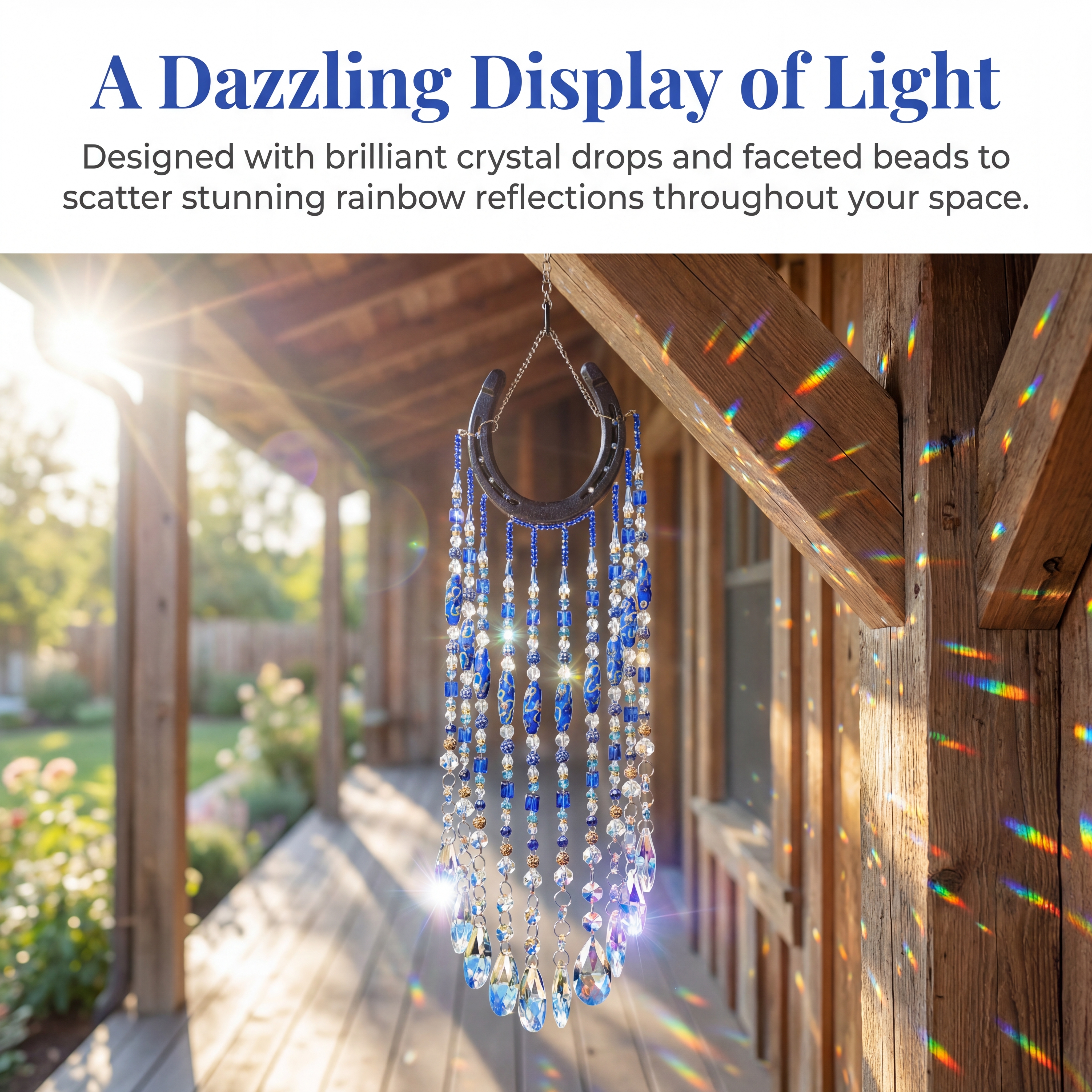 Blue Horseshoe Crystal Suncatcher