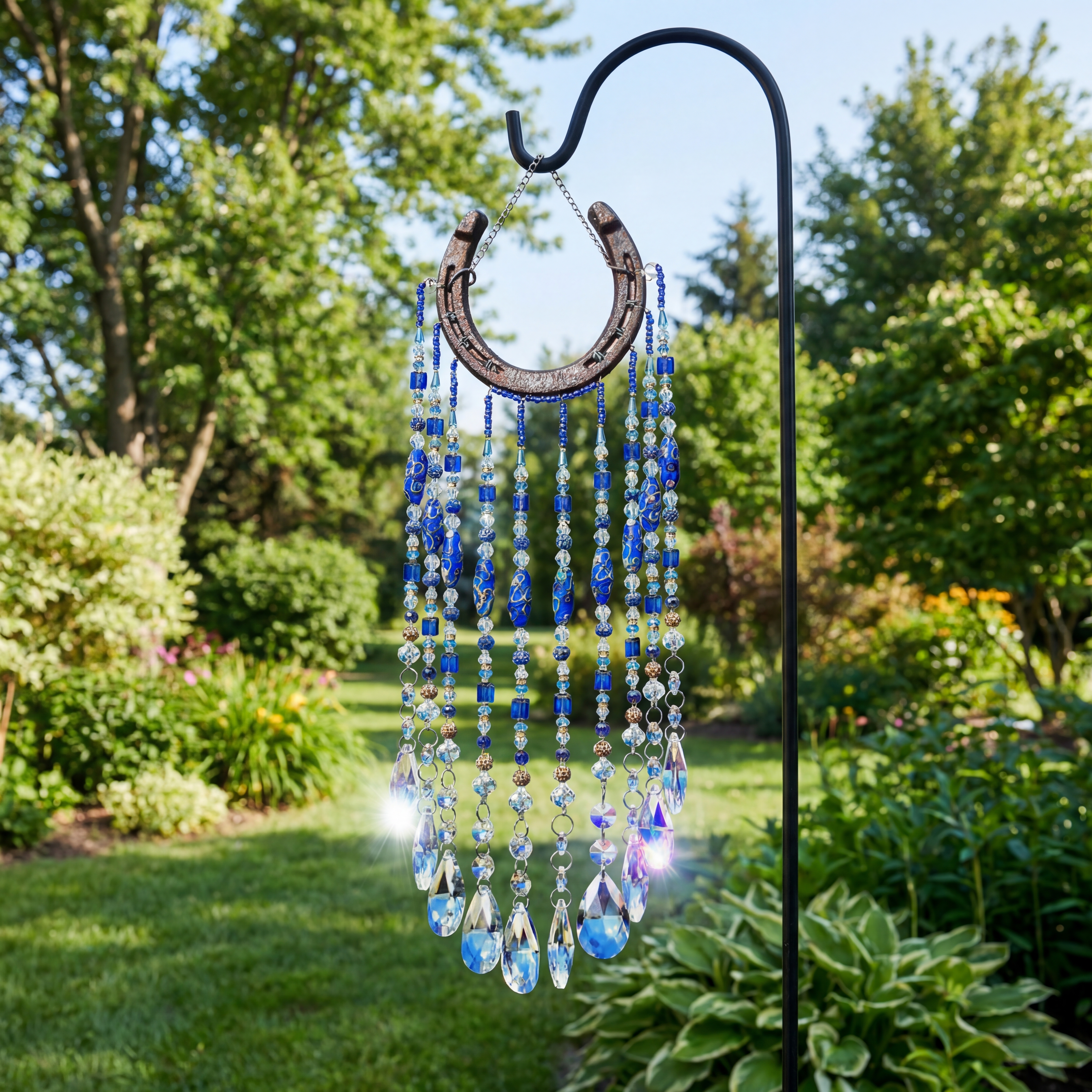 Blue Horseshoe Crystal Suncatcher