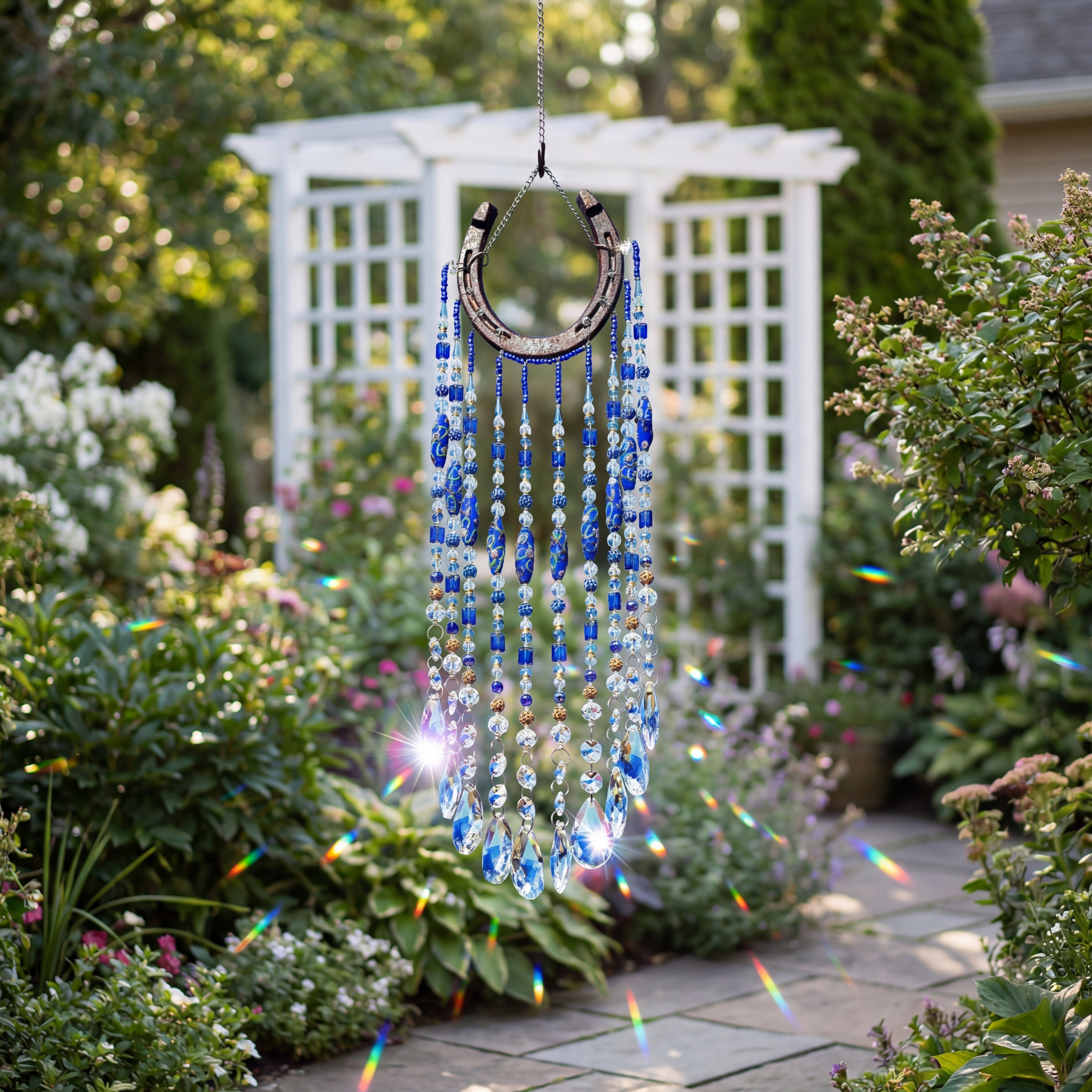 Blue Horseshoe Crystal Suncatcher
