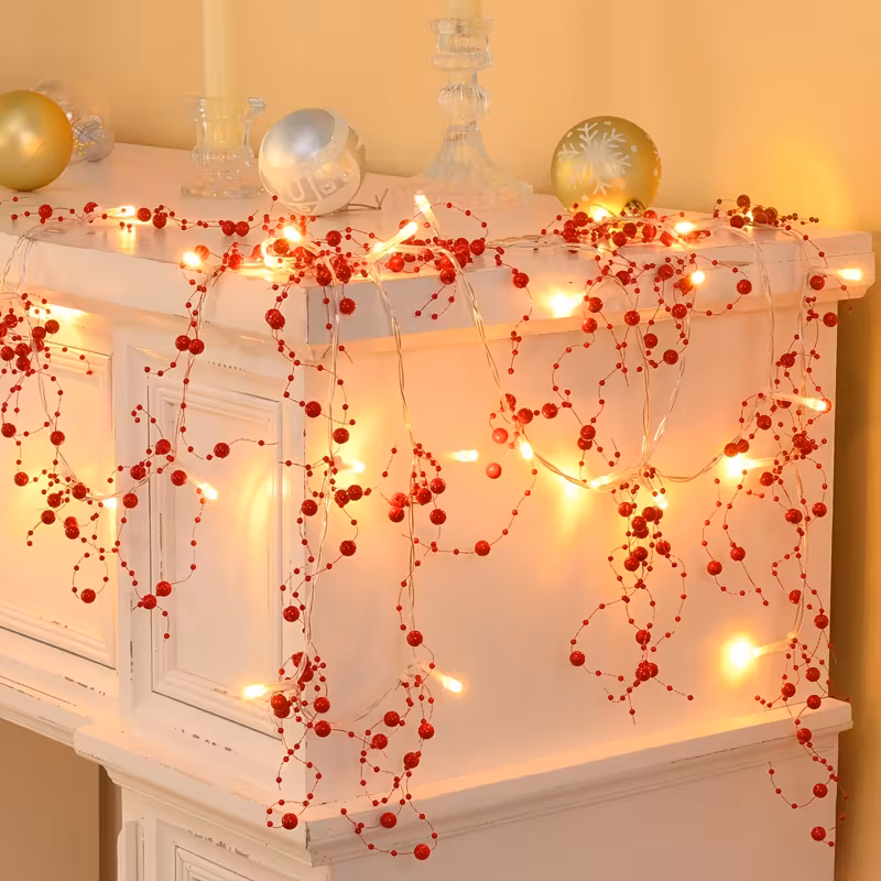 10 FT Berry Beaded Christmas LED Garland Lights
