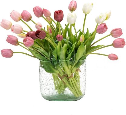 Real Touch Latex Tulip Bouquet (15pcs) – 3 Bunches Faux Tulips for Spring Home & Wedding Decor