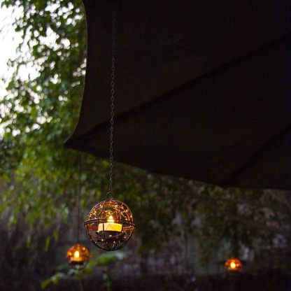 Solar Hanging Tea Light Lantern, Outdoor Waterproof Hanging Lantern