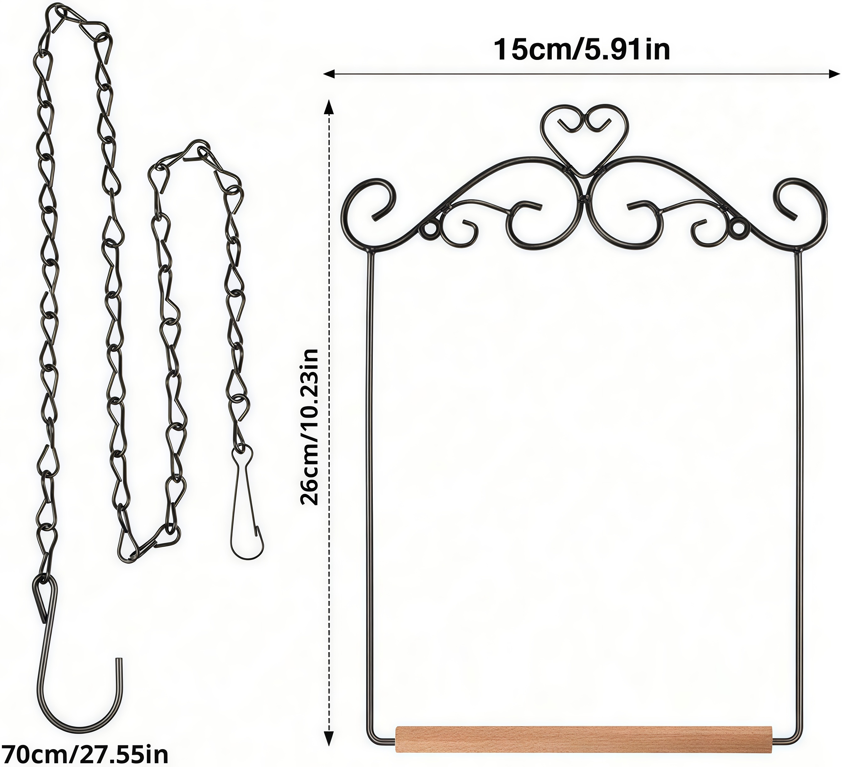 Metal Frame Bird Swing with Wooden Dowel and Hanging Chain Perch