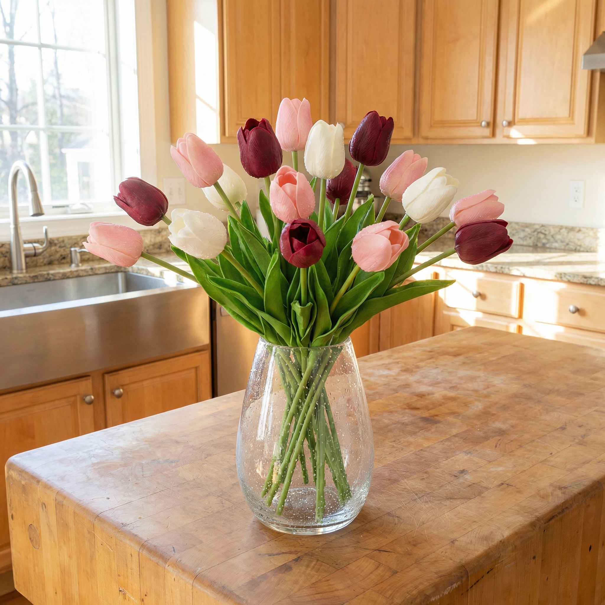 Real Touch Latex Tulip Bouquet (15pcs) – 3 Bunches Faux Tulips for Spring Home & Wedding Decor