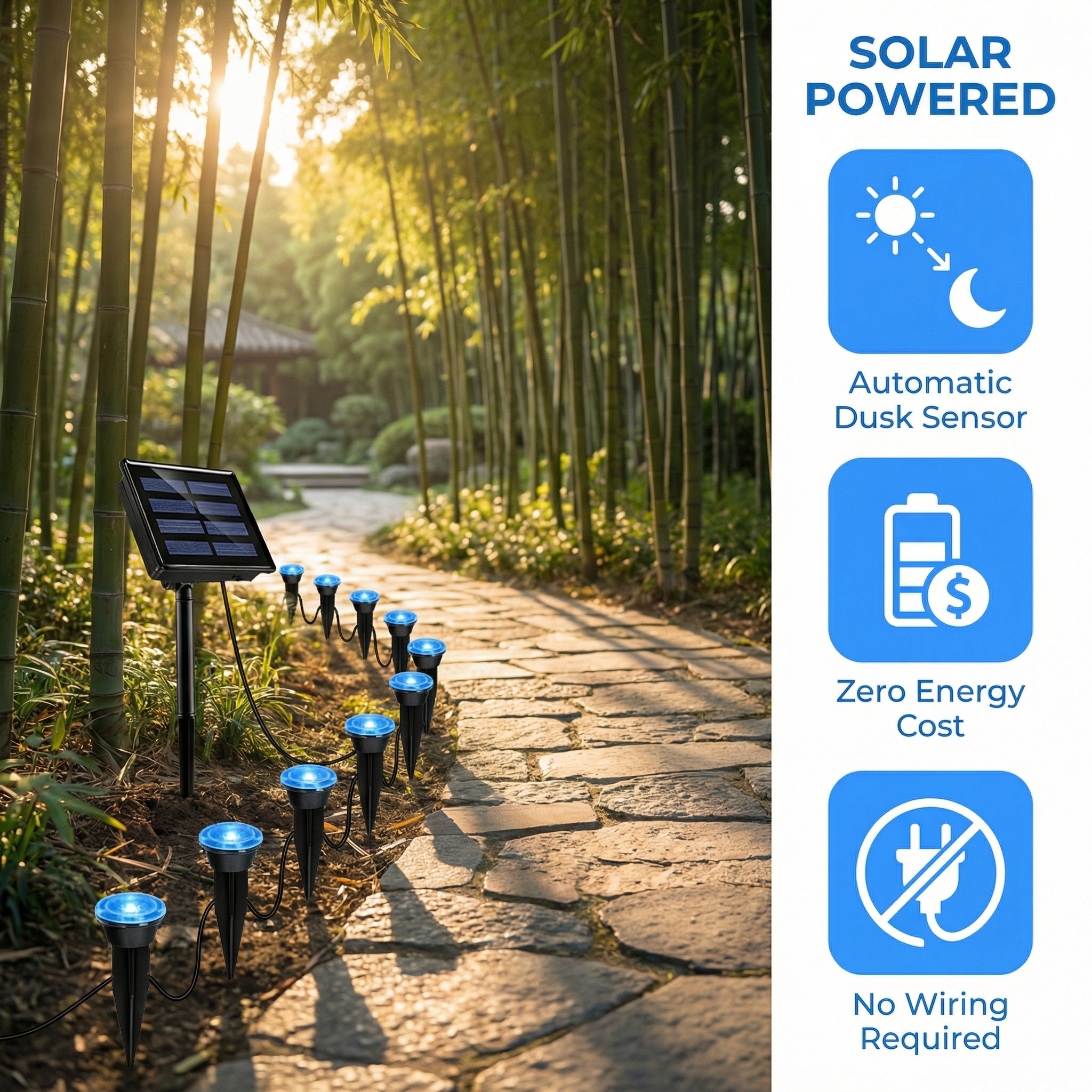 26 FT/30 LEDs Solar Blue LED Garden Pathway Lights String