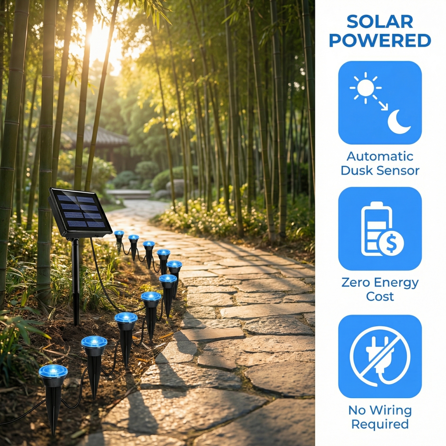 26 FT/30 LEDs Solar Blue LED Garden Pathway Lights String