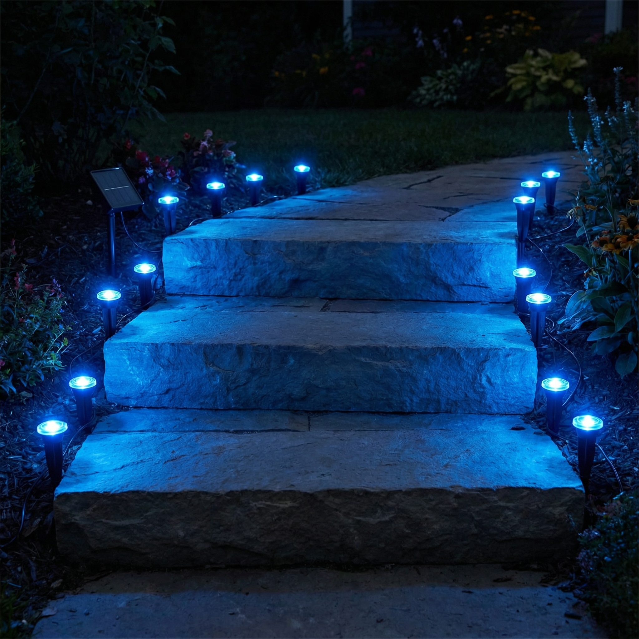 26 FT/30 LEDs Solar Blue LED Garden Pathway Lights String