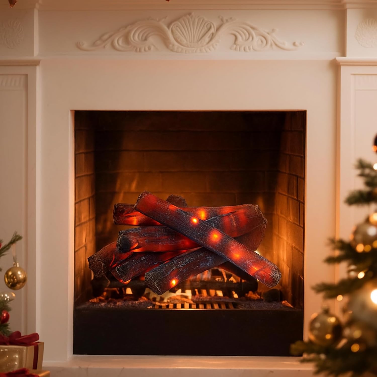 6 Pcs 13 in Flameless Fireplace Log Fake Fire Flame Lights