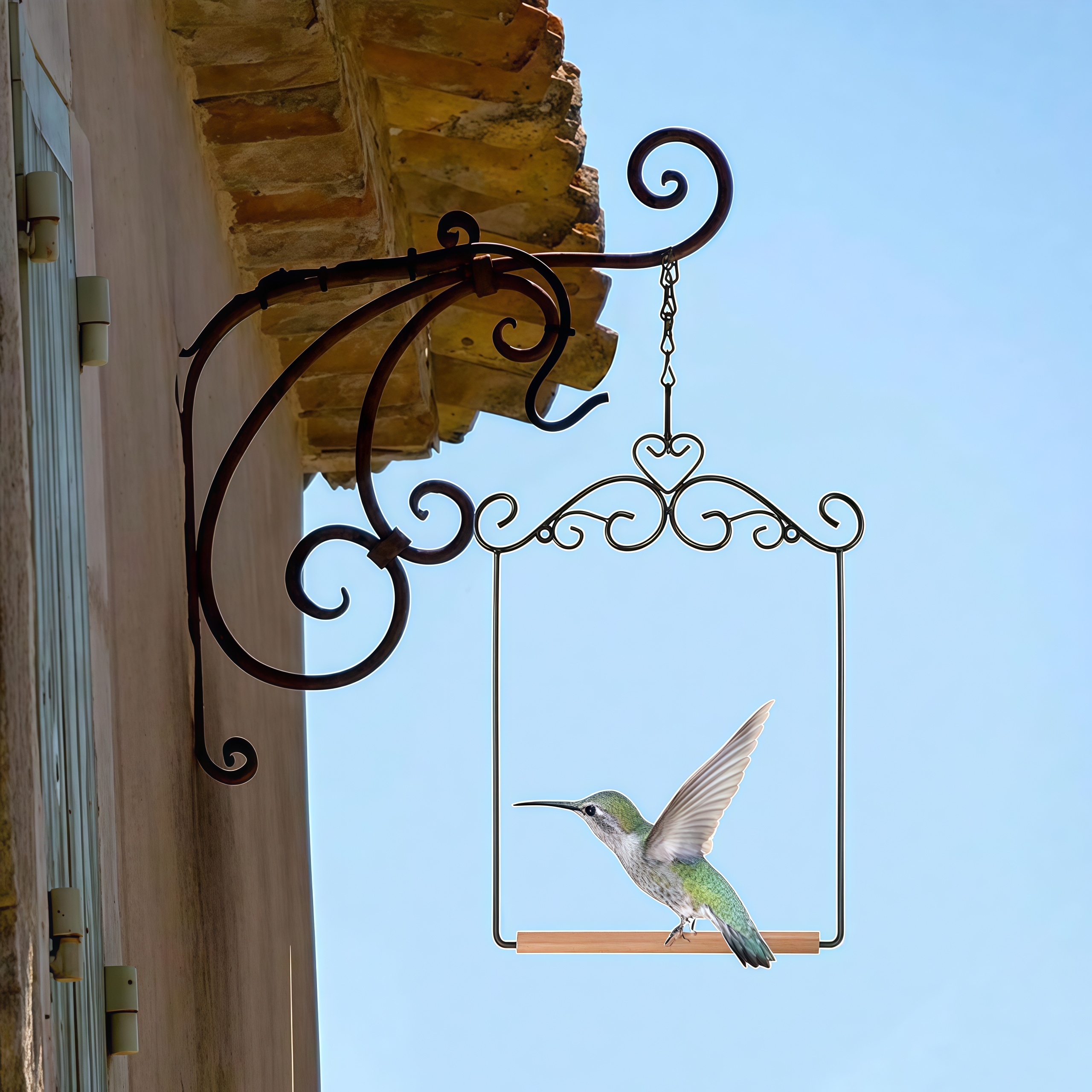 Metal Frame Bird Swing with Wooden Dowel and Hanging Chain Perch