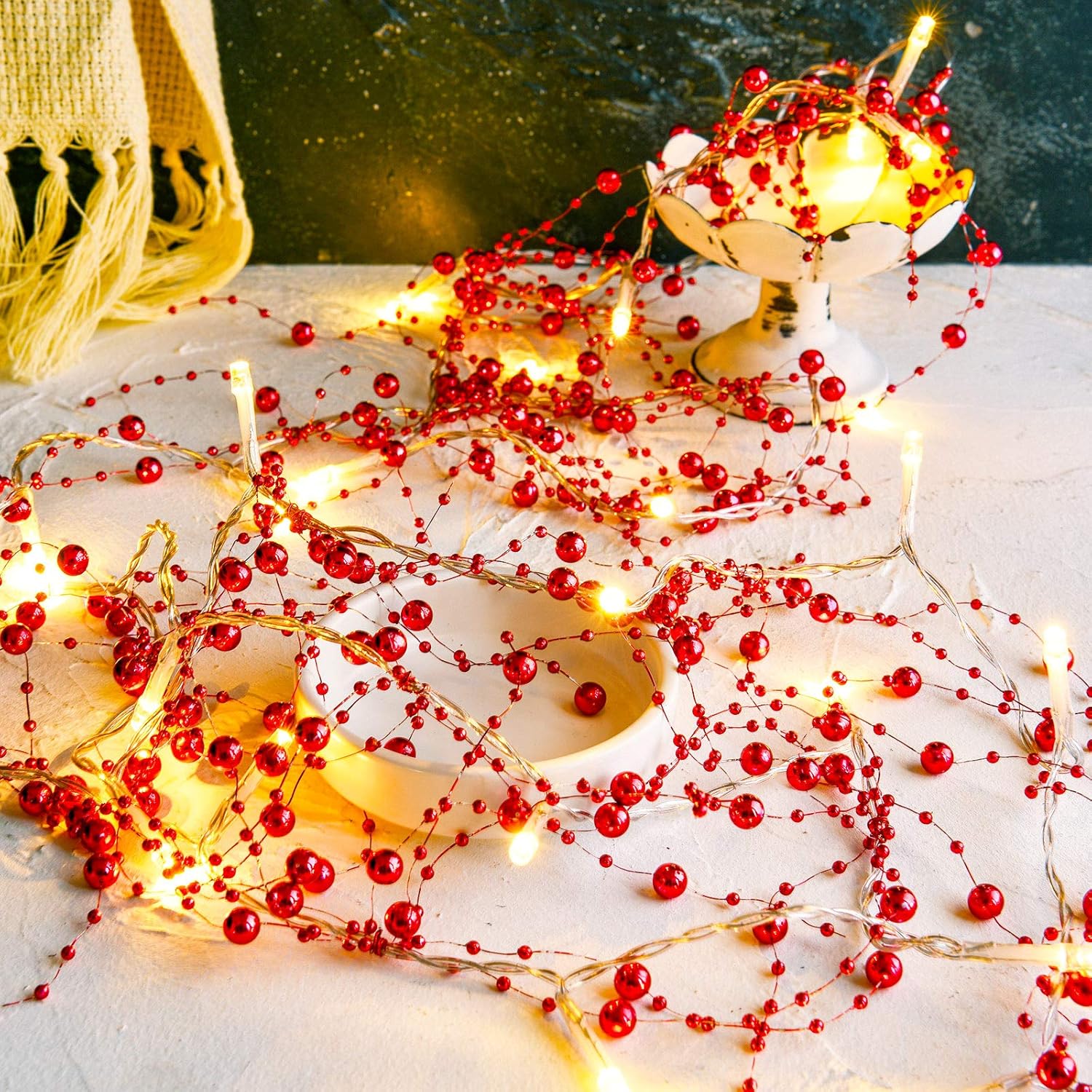 10 FT Berry Beaded Christmas LED Garland Lights