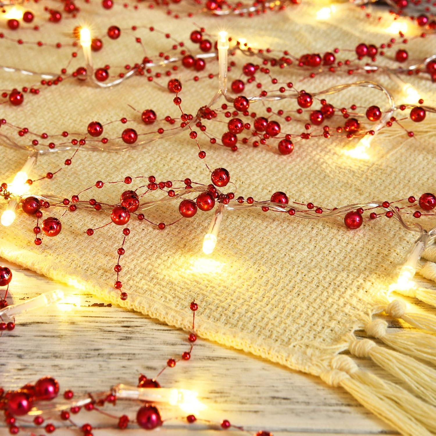 10 FT Berry Beaded Christmas LED Garland Lights