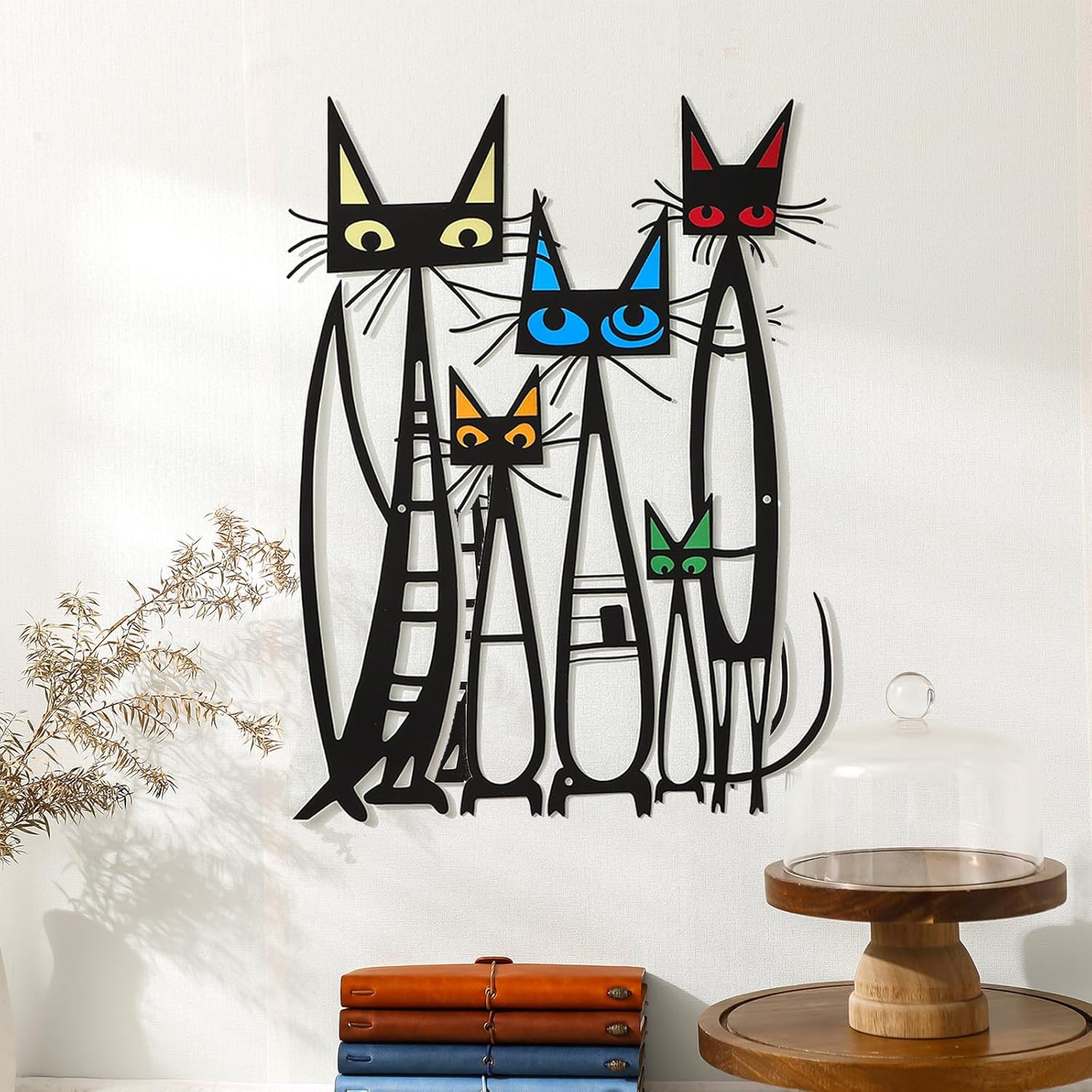 Colorful Mid-Century Cat Family Iron Wall Art Decor