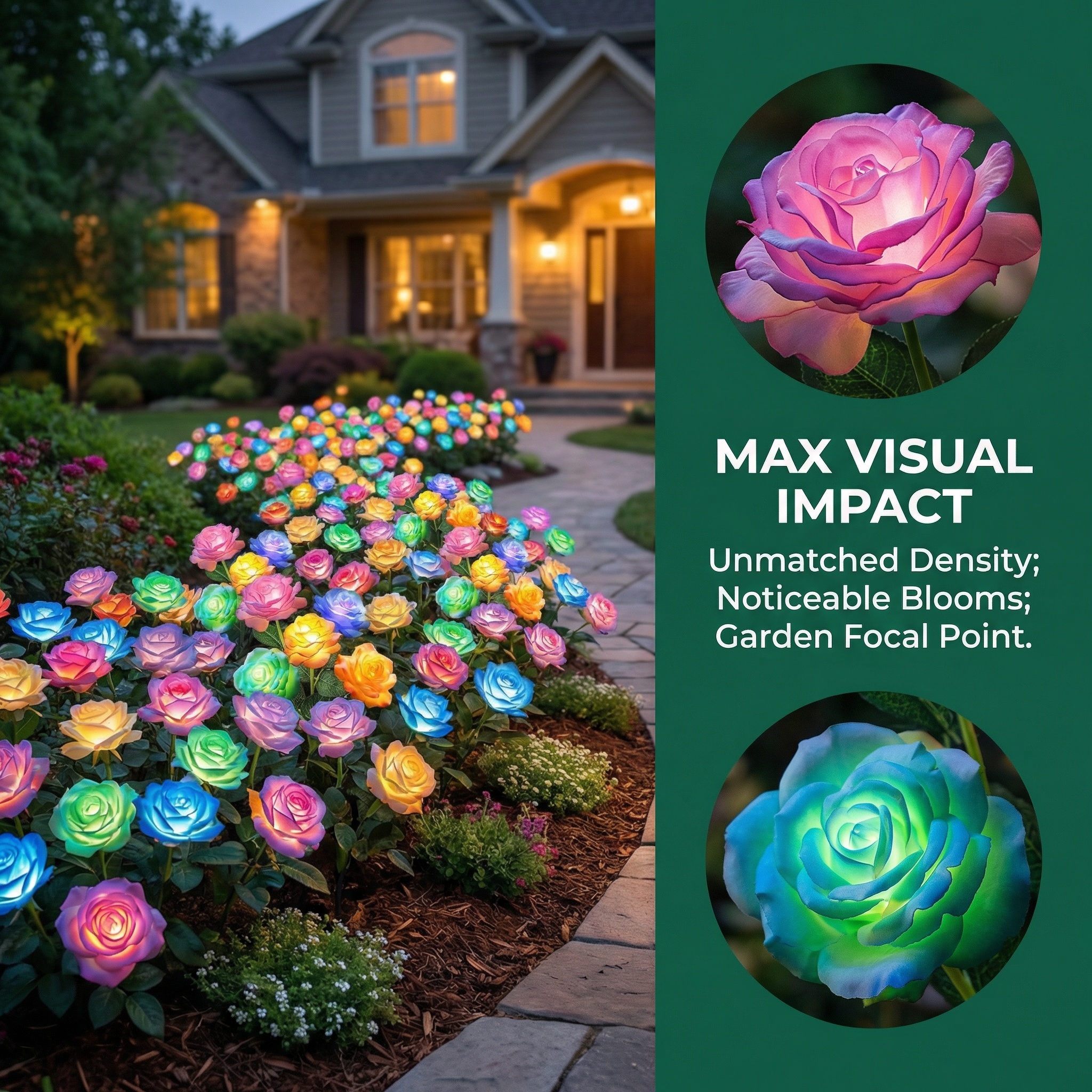7-Color Changing Solar Rose Stake Lights 5 Head Outdoor Garden Decor