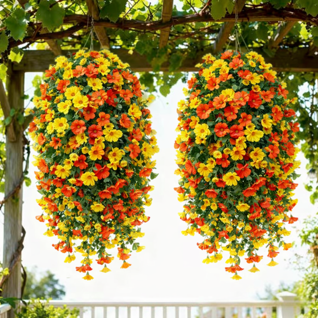 Artificial Faux Hanging Flowers Plants - UV resistant, Waterproof, Windproof , No watering , No wilting 