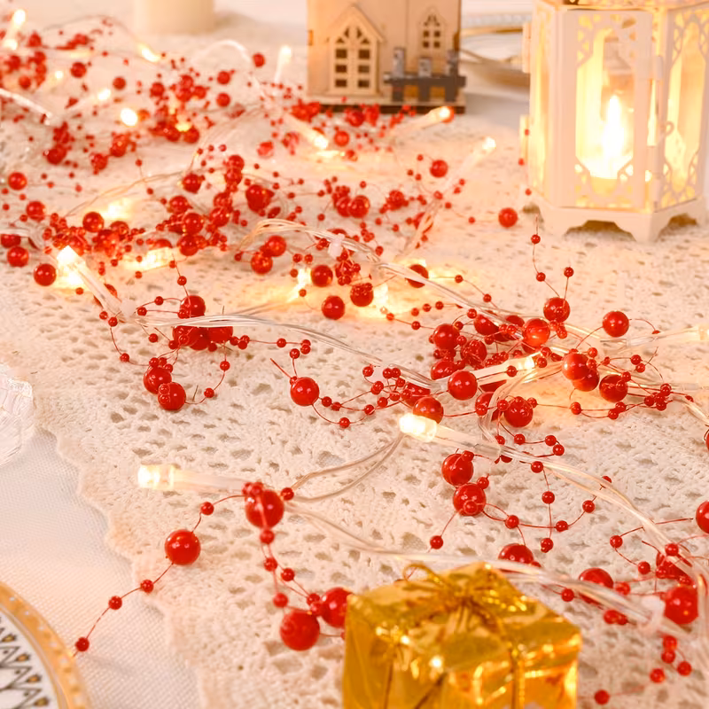 10 FT Berry Beaded Christmas LED Garland Lights