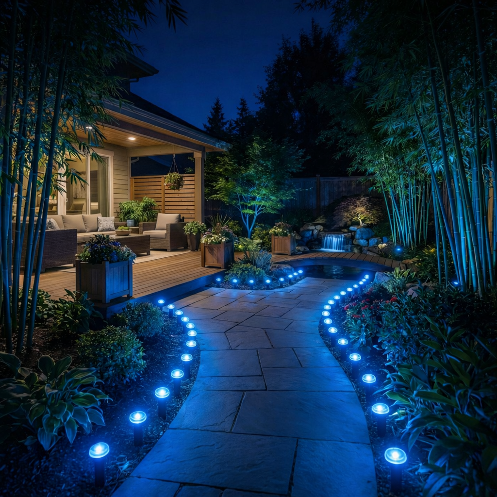 26 FT/30 LEDs Solar Blue LED Garden Pathway Lights String