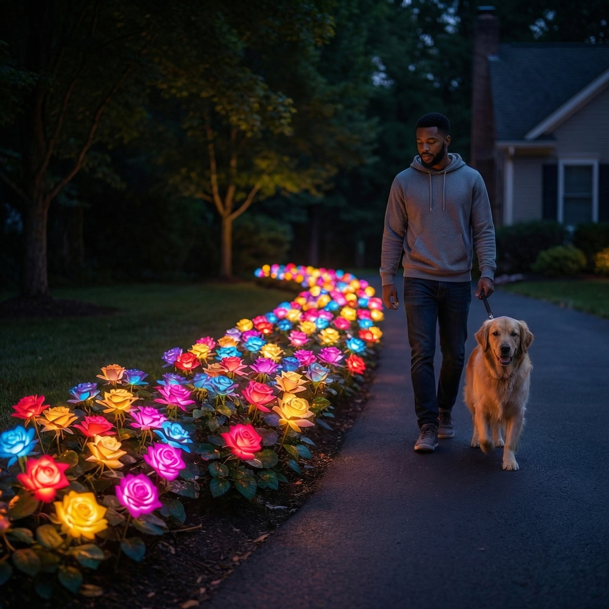 7-Color Changing Solar Rose Stake Lights 5 Head Outdoor Garden Decor