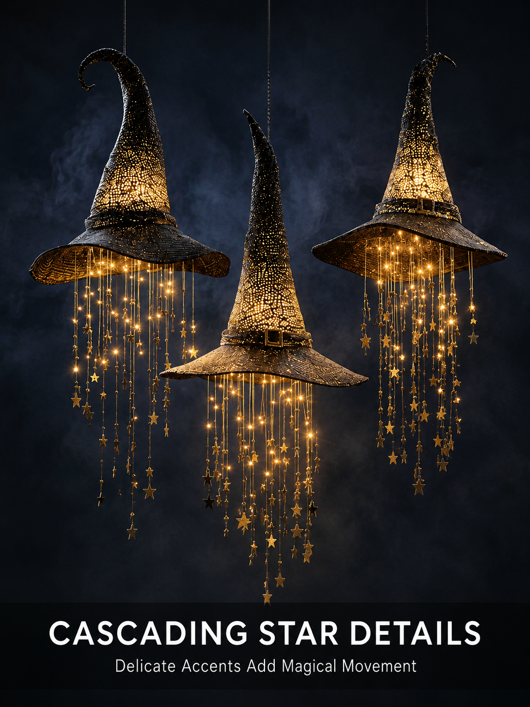 Lighted Hanging Witch Hat Star Garland Halloween Decor