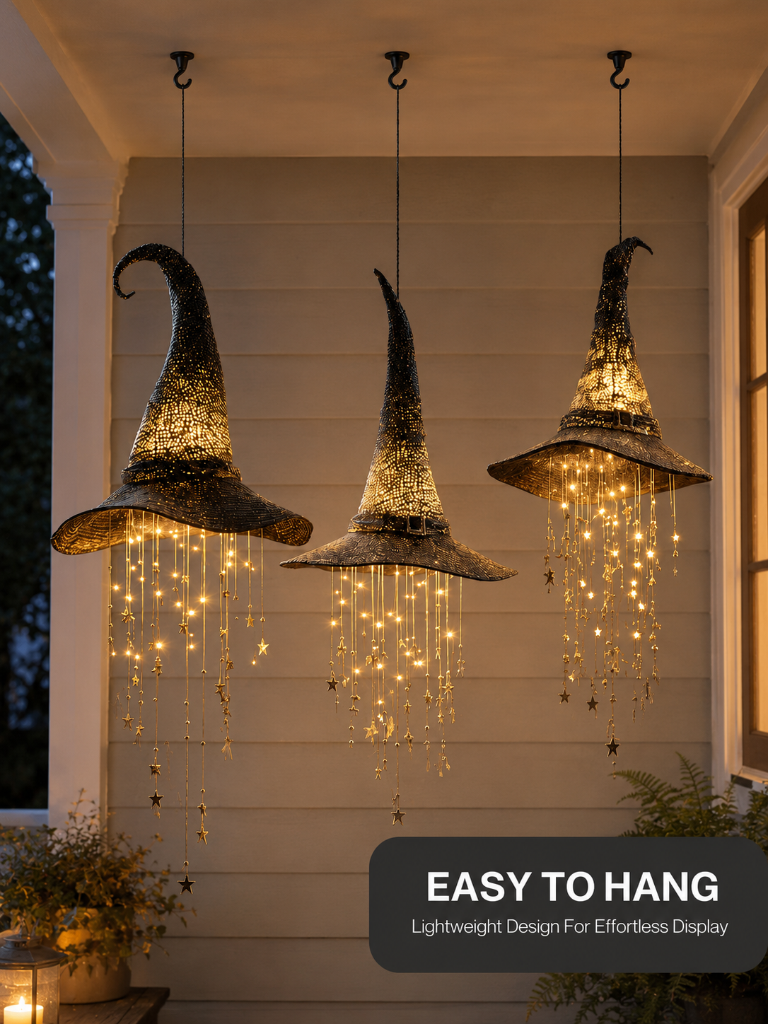 Lighted Hanging Witch Hat Star Garland Halloween Decor