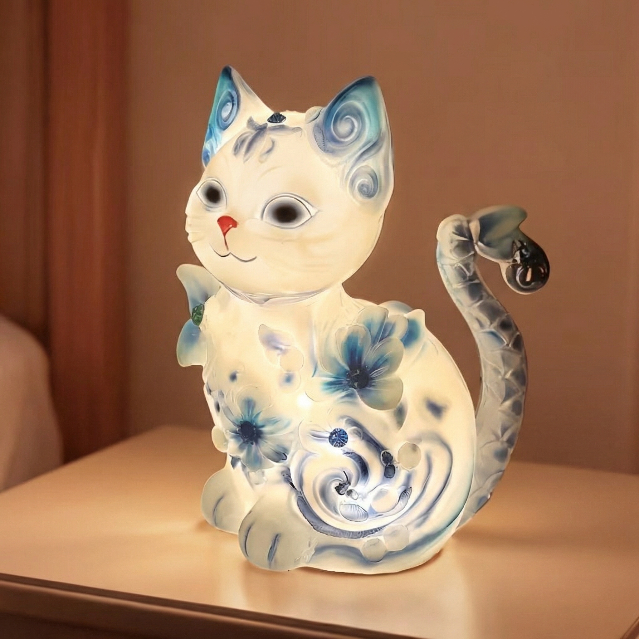 Porcelain-Style Cat Night Light Lamp