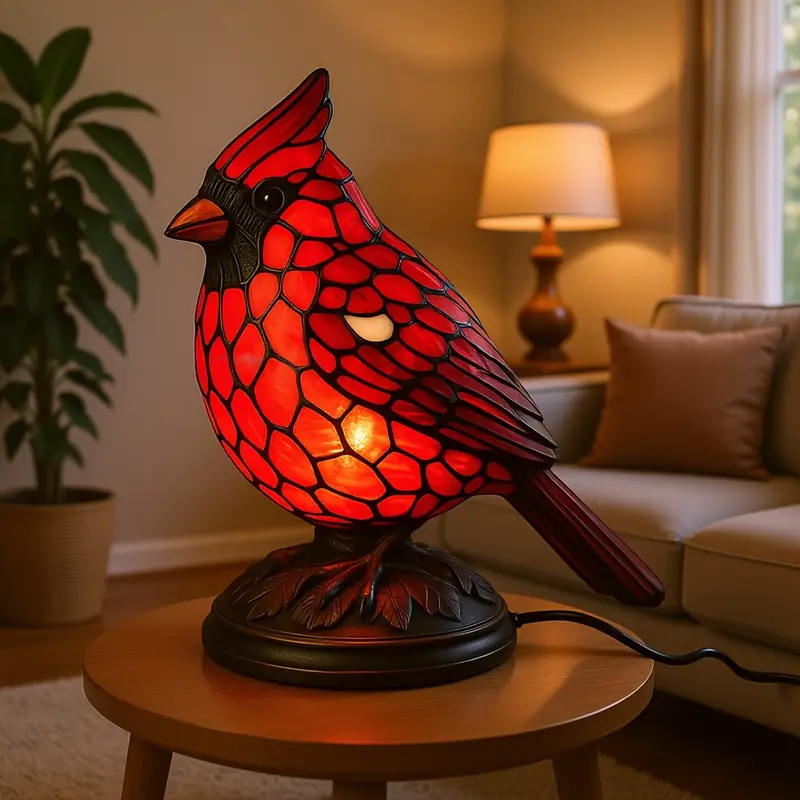 Mosaic-Style Resin Cardinal Table Lamp