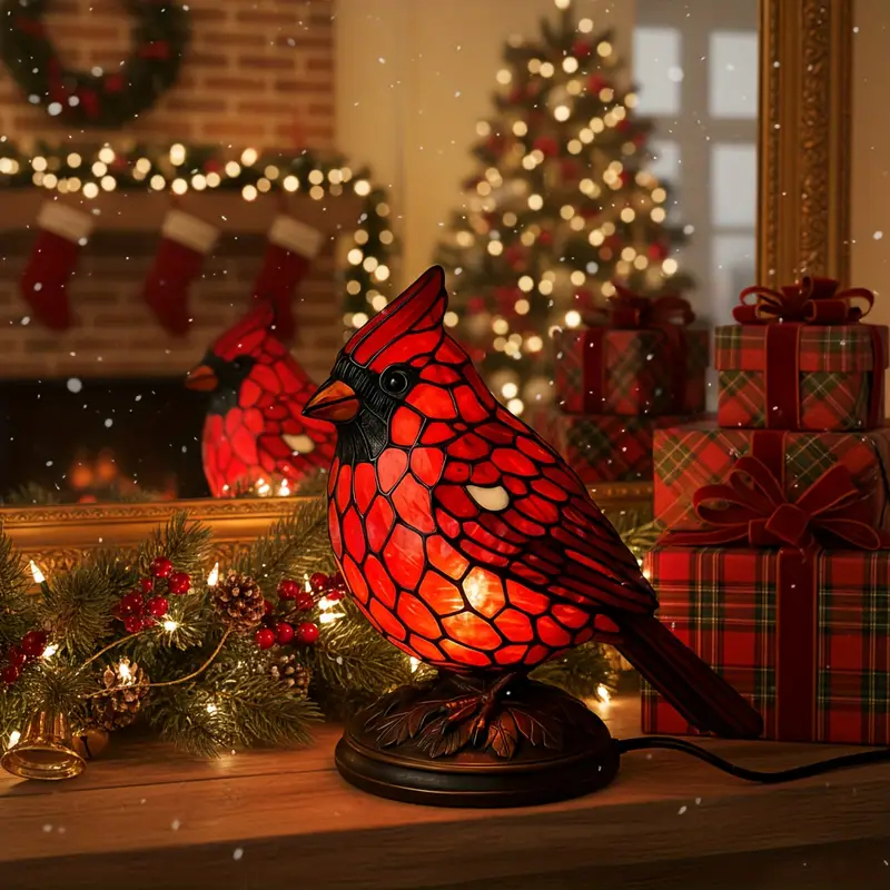 Mosaic-Style Resin Cardinal Table Lamp