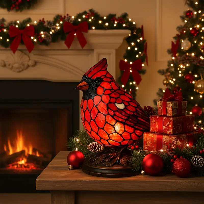 Mosaic-Style Resin Cardinal Table Lamp