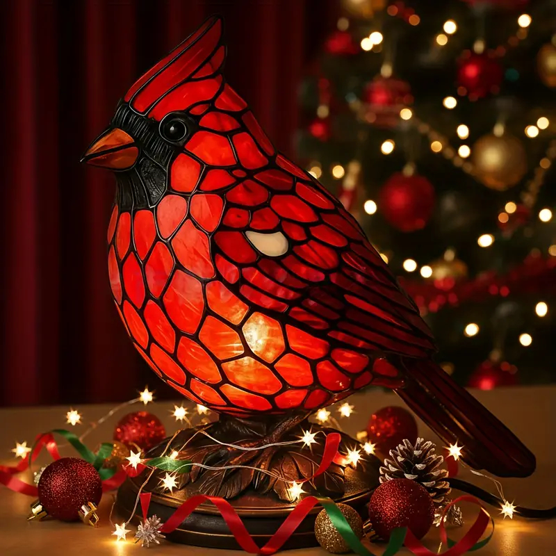 Mosaic-Style Resin Cardinal Table Lamp