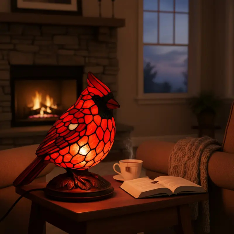 Mosaic-Style Resin Cardinal Table Lamp