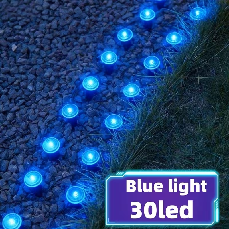 26 FT/30 LEDs Solar Blue LED Garden Pathway Lights String
