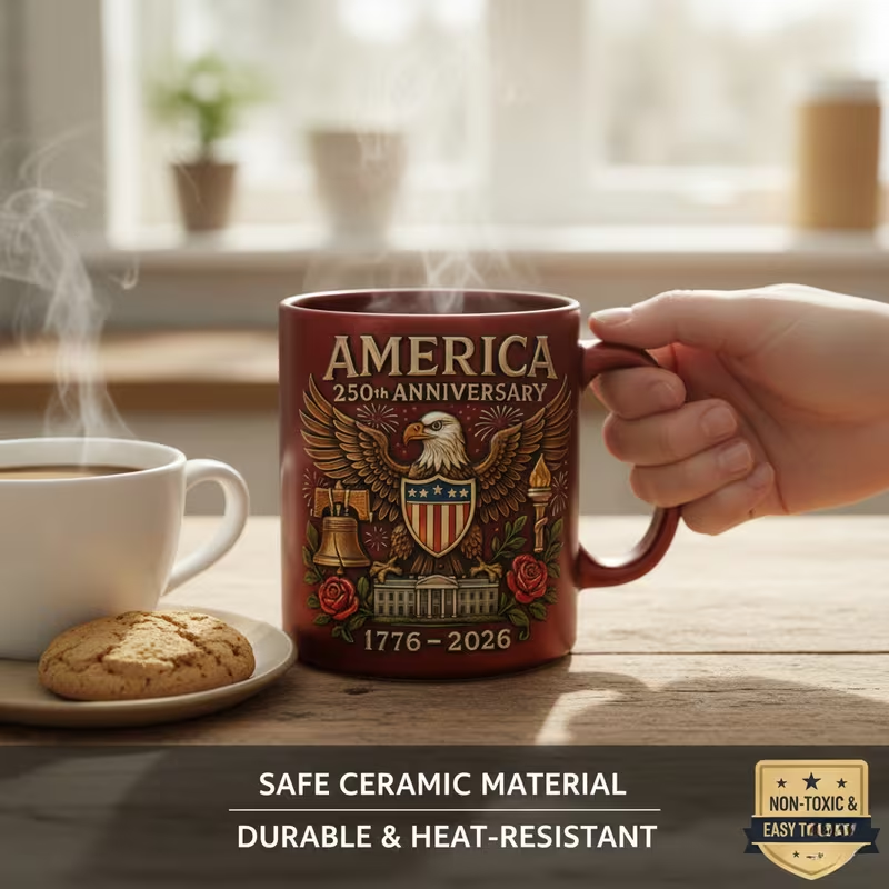 America 250th Anniversary Commemorative Ceramic Mug (1776–2026), 15 oz
