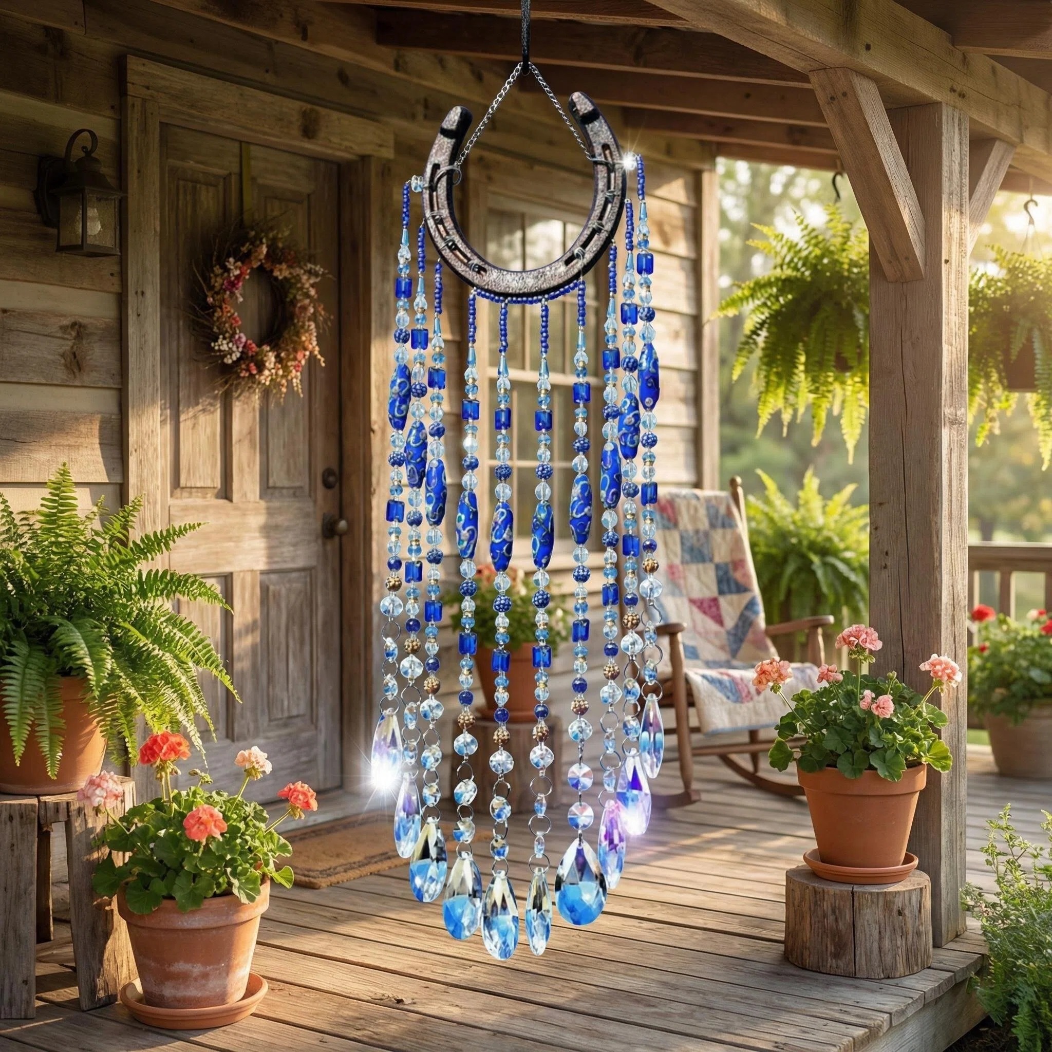Blue Horseshoe Crystal Suncatcher
