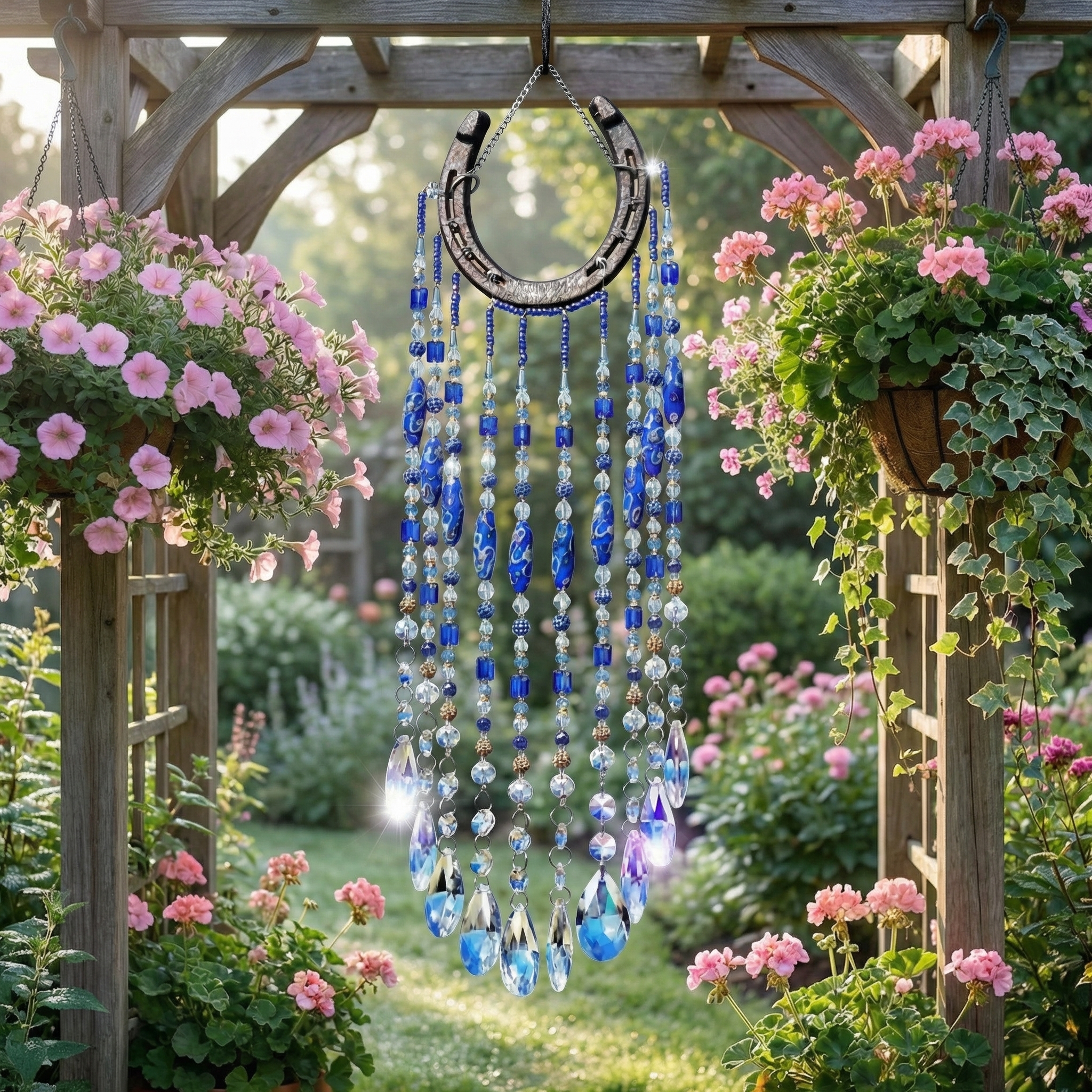 Blue Horseshoe Crystal Suncatcher