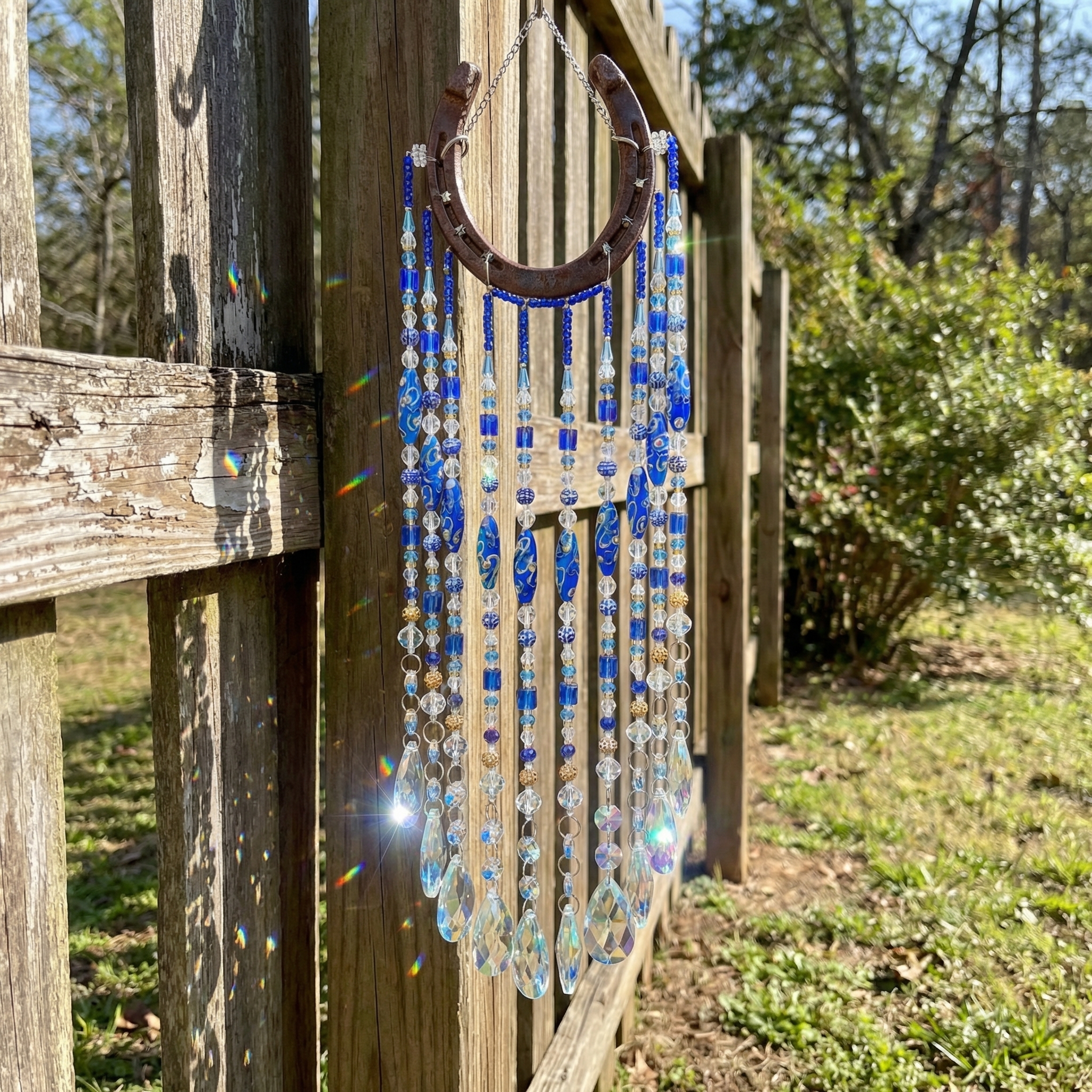 Blue Horseshoe Crystal Suncatcher