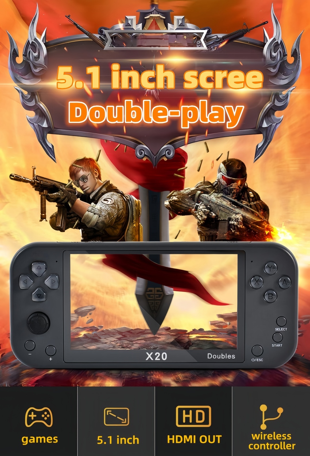 X20｜5.1-inch wireless double-player game console birthday/Christmas gift mp3/mp4