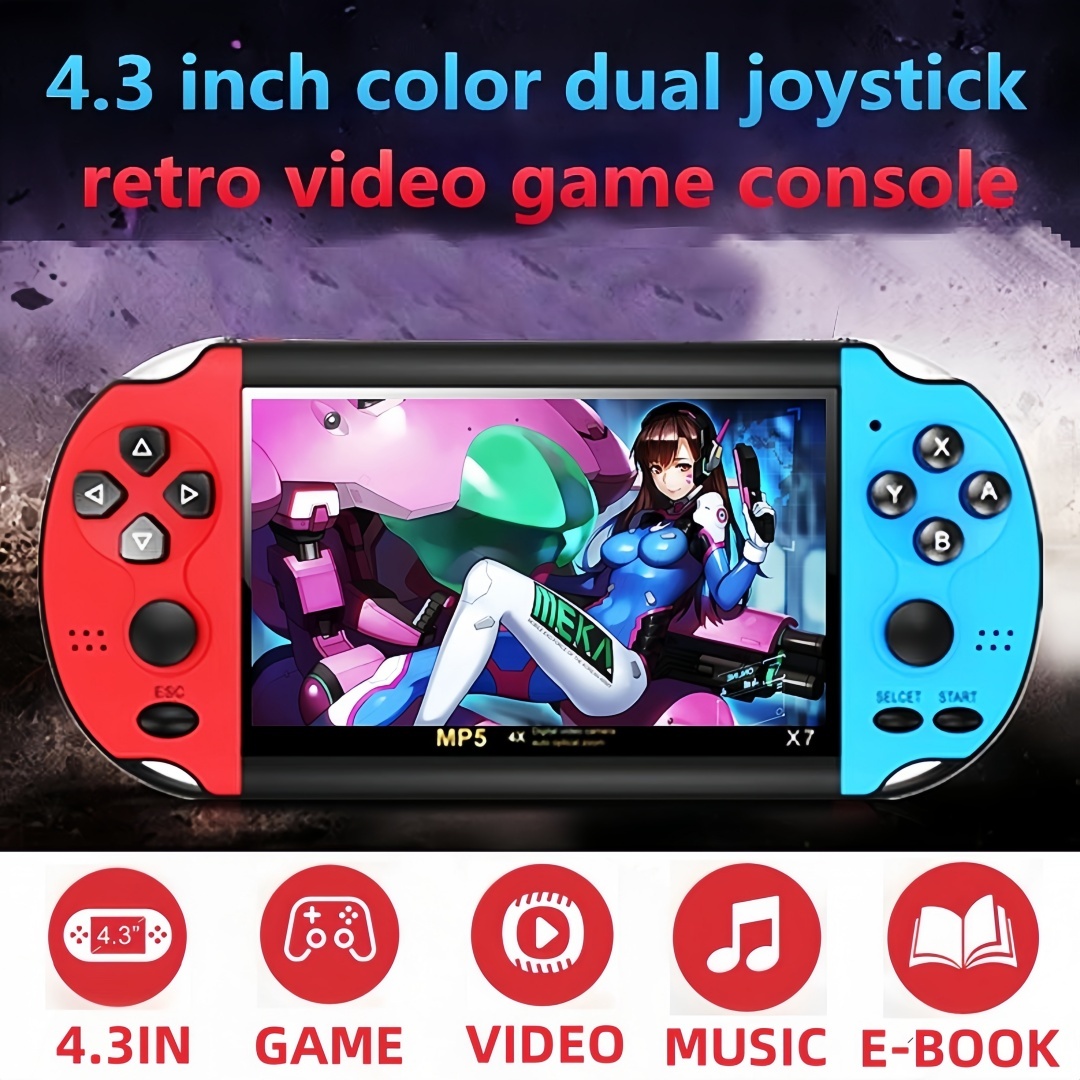 4.3 inch Color Video Game Console Dual Joystick Built-in 3000 Retro Games Support Arcade CPS/gba/gbc/gb/SFC/fc Video/Music/E-Book AV Out Rechargeable Lithium Battery Children's Gift