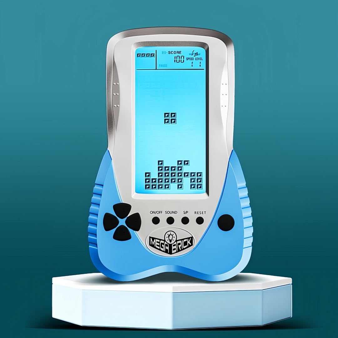 Blue backlit Block Game Console 3398 in 1 Retro Nostalgia Racing/Tank Battle/Snake Pocket Puzzle Game Console Handheld Portable Brick Educational Toy Console Gifts for Teenagers/Children