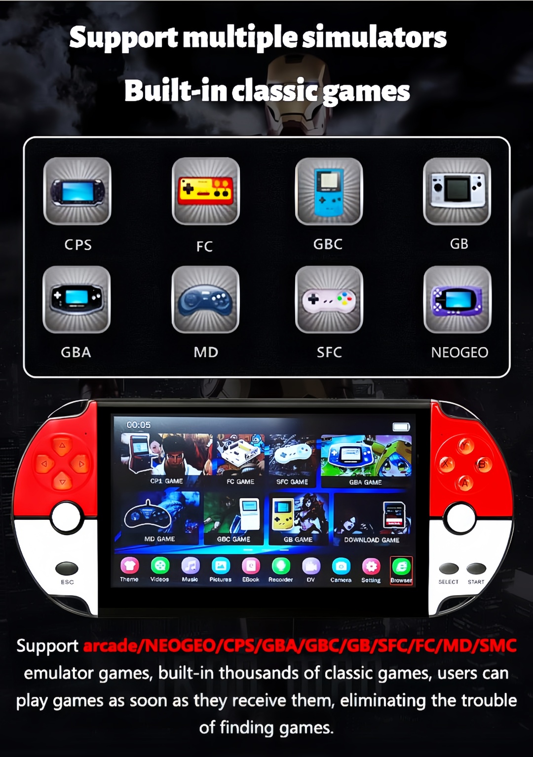 XRS-09｜7-inch multiplayer wireless handle retro video game console Birthday/holiday/Christmas gift