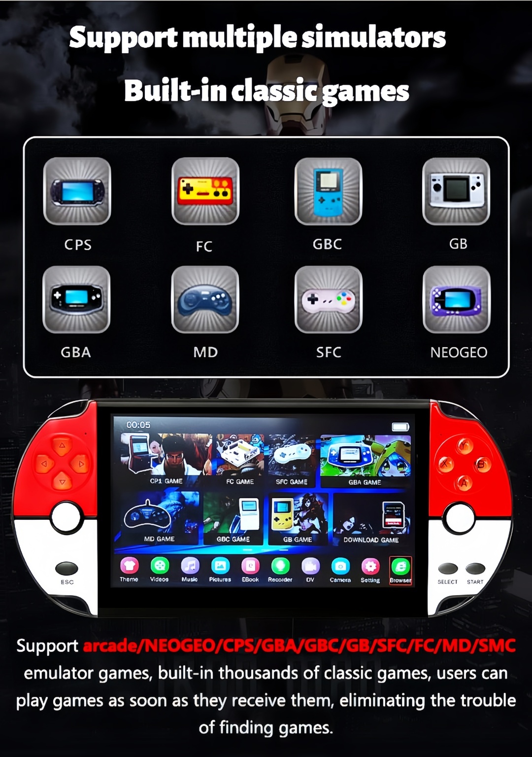 XRS-09｜7-inch multiplayer wireless handle retro video game console Birthday/holiday/Christmas gift