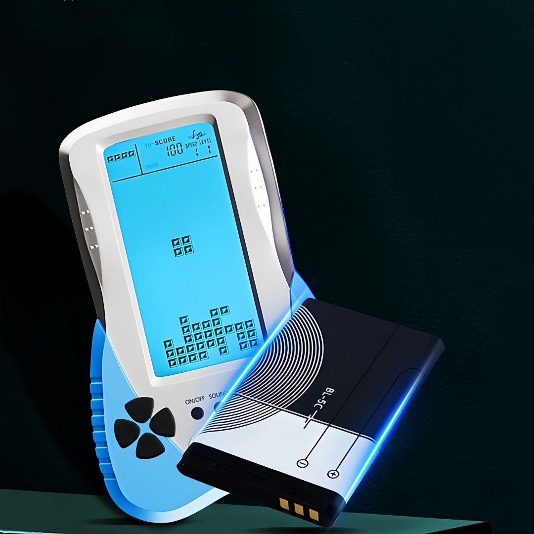 Blue backlit Block Game Console 3398 in 1 Retro Nostalgia Racing/Tank Battle/Snake Pocket Puzzle Game Console Handheld Portable Brick Educational Toy Console Gifts for Teenagers/Children